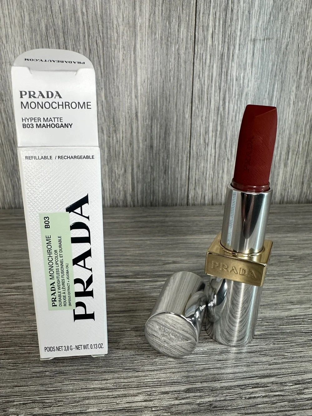 Prada Monochrome Hyper Matte Lipstick -B03 Mahogany